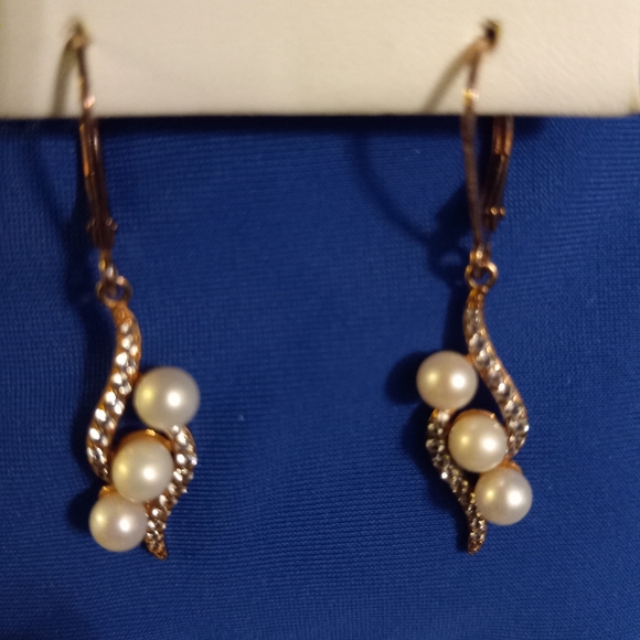 14K Rose Gold Pearl Dangle Earrings - Picture 3 of 9